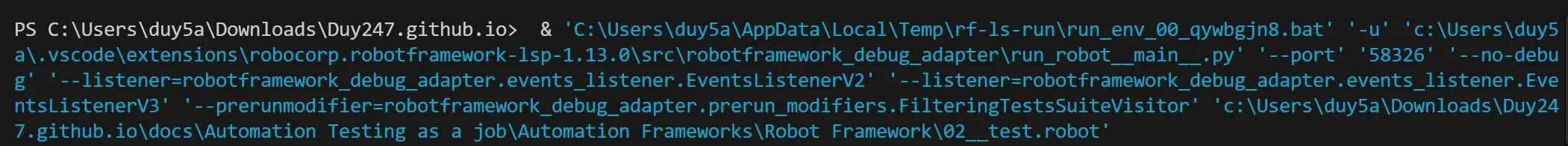 Command Lines khi chạy Test Case dùng GUI