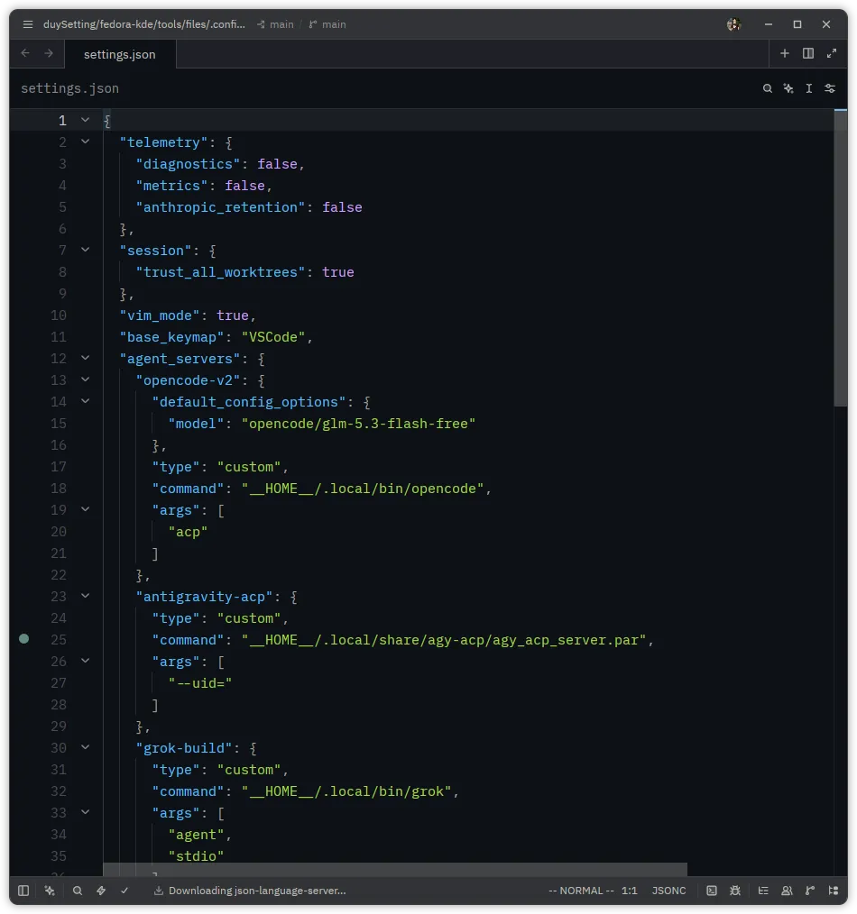 Zed with Vim mode and connected ACP agents